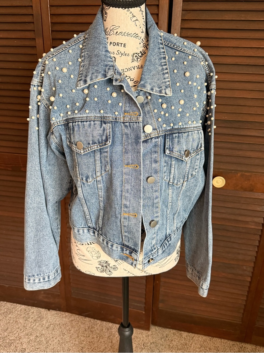 Generis Pearl Studded Distressed Denim Jacket 2X 3X NWOT
